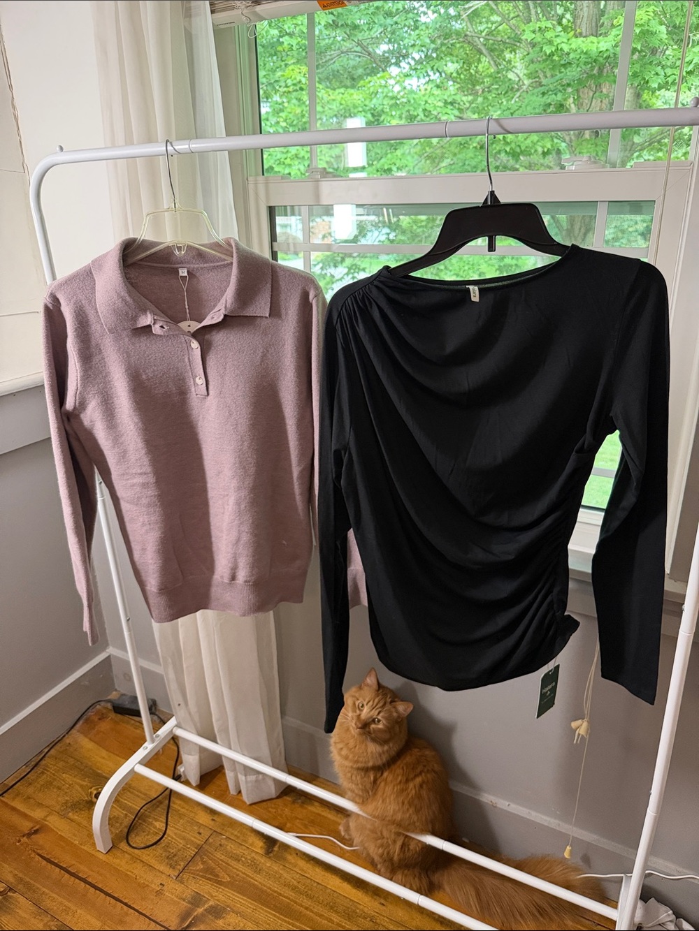 Black Draped Long-Sleeve Women's Top + lightweight sweater.